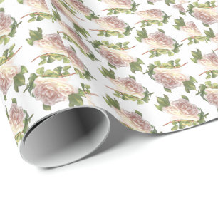 Papier Cadeau Elégant beau rougissant blanc ivoire rose roses