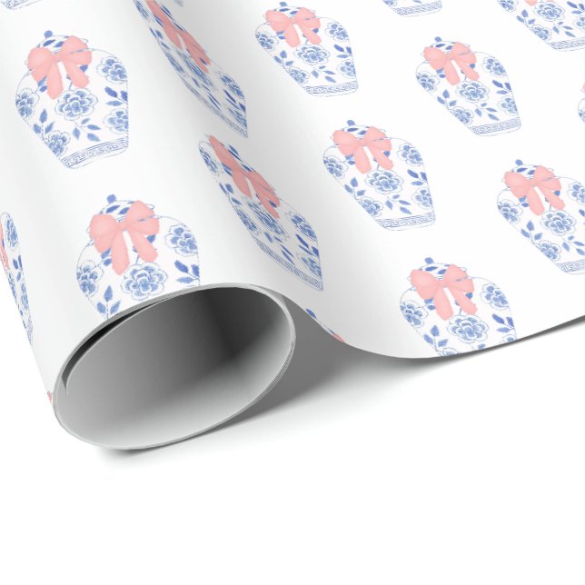 Papier Cadeau Élégant bébé fille douche rose ruban Gingembre Jar (Coin rond)