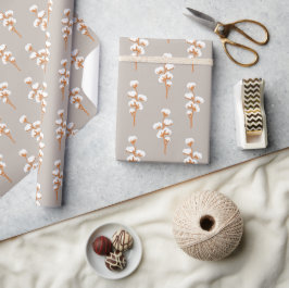 Papier Cadeau Elegant Beige Wrapping Paper with Cotton Branch