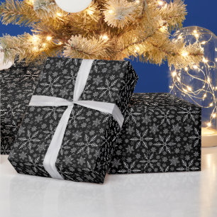 Papier Cadeau Elégant Black Aqua White Winter Snowflake