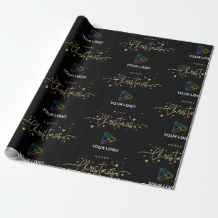 Papier Cadeau Élégant Black Gold Custom Business Logo Noël