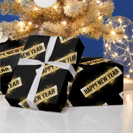 Papier Cadeau Elegant Black Gold Happy New Year 