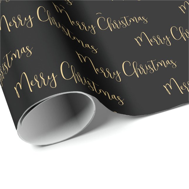 Papier Cadeau Élégant Black Gold Joyeux Noël (Coin rond)