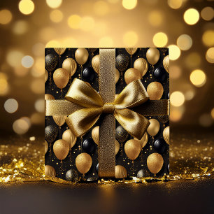 Papier Cadeau Elégant Black Gold Parties scintillant Ballons Mot