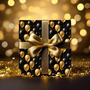 Papier Cadeau Elégant Black Gold Parties scintillant Ballons Mot