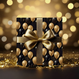 Papier Cadeau Elégant Black Gold Parties scintillant Ballons Mot