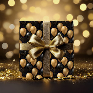 Papier Cadeau Elégant Black Gold Parties scintillant Ballons Mot