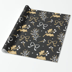 Papier Cadeau Elegant Black Mistletoe et Ribbon Christmas