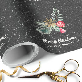 Papier Cadeau Elegant Black Snowflake Christmas Script