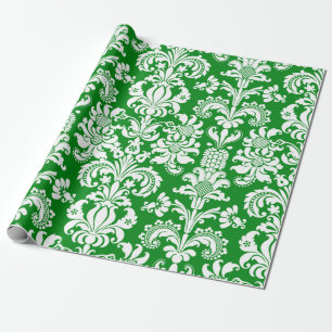 Papier Cadeau Élégant blanc de fleurs Damas vert Arrière - plan 
