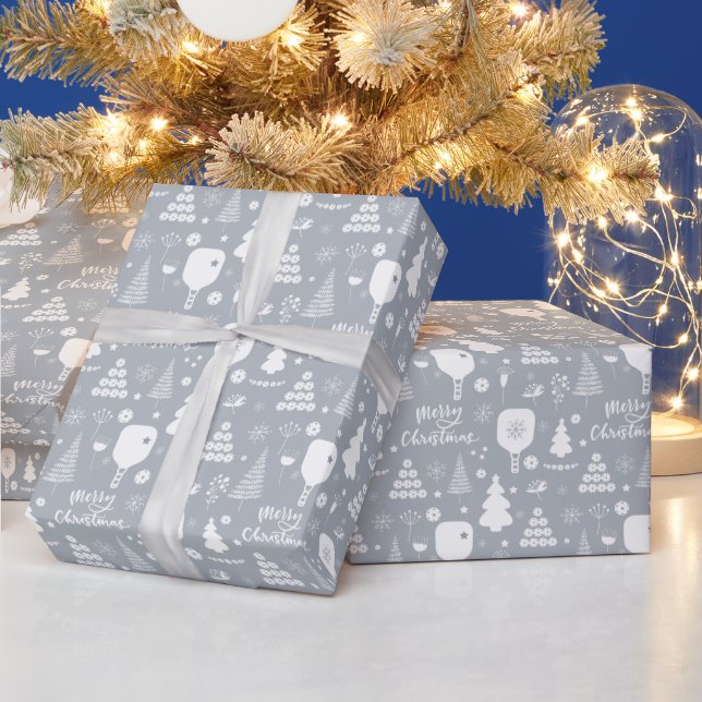 Papier Cadeau Elégant blanc & gris Joyeux Noël  (Vacances)