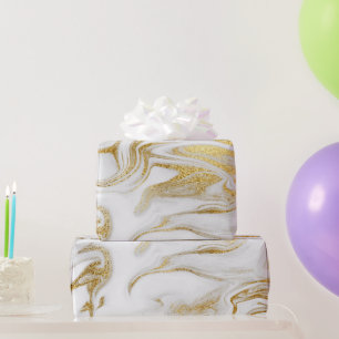 Papier Cadeau Elégant Blanc Or Faux Marbre Noël