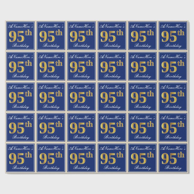 Papier Cadeau Élégant, bleu, anniversaire d'or de Faux (Plat)