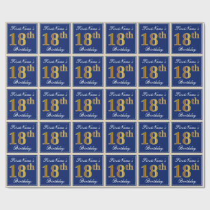 Papier Cadeau Élégant, bleu, anniversaire d'or de Faux 18ème 