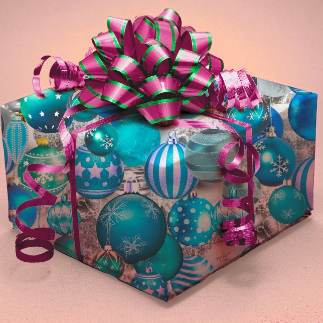 Papier Cadeau Elégant bleu aqua Noël ornements vacances (Créateur téléchargé)