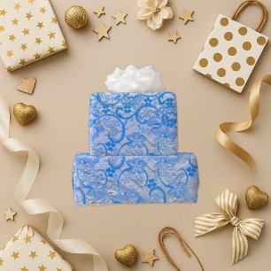 Papier Cadeau Elégant bleu argenté Paisley Floral