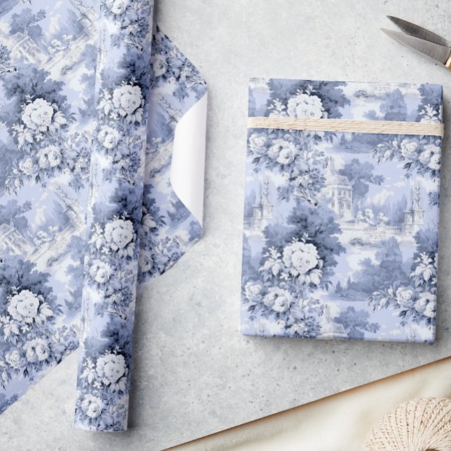 Papier Cadeau Elégant bleu Dusty Rose Toile Floral (Créateur téléchargé)