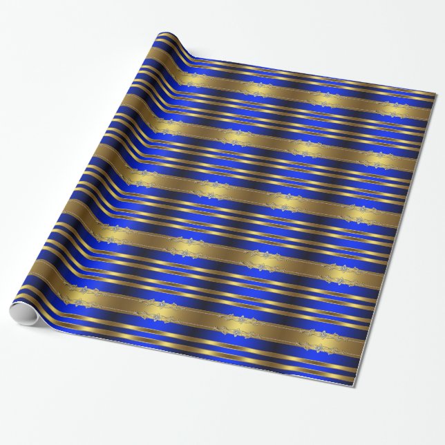 Papier cadeau élégant bleu et or (Déroulé)