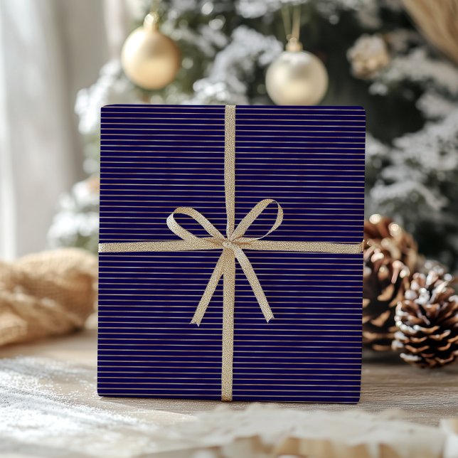 Papier Cadeau Elégant Bleu & Faux Gold Foil Motif Noël (Elegant Blue & Faux Gold Foil Pattern Christmas Wrapping Paper)