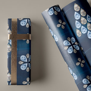 Papier Cadeau Elégant bleu marine Aquarelle Bijoux de Noël