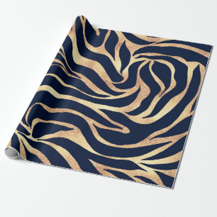 Papier Cadeau Elégant bleu marine Gold Zebra Imprimer