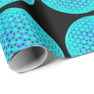 Papier Cadeau Élégant bleu néon fleur turquoise de vie