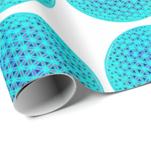 Papier Cadeau Élégant bleu néon fleur turquoise de vie