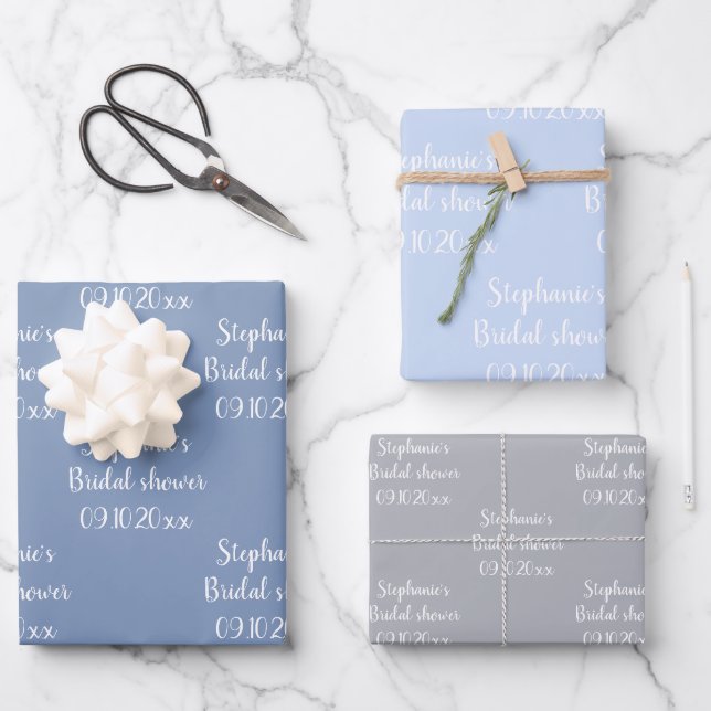 Papier cadeau élégant bleu poussiéreux pour enterr (Recto)