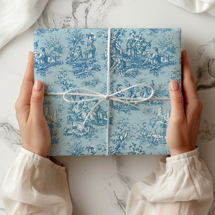 Papier Cadeau Elégant bleu vintage turquoise toile de jouy