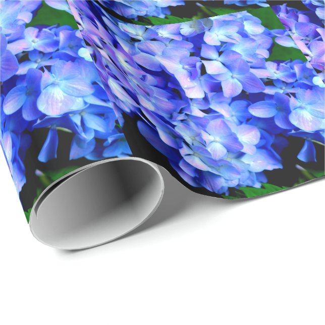 Papier Cadeau Élégant bleu violet clair magenta hydrangée floral (Coin rond)