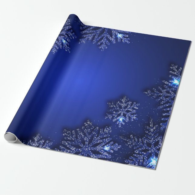 Papier Cadeau Élégant Blue Snowflake Holiday (Déroulé)