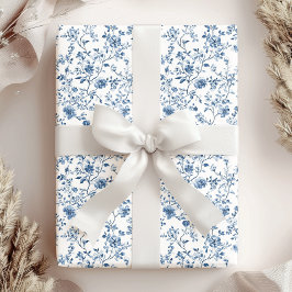 Papier Cadeau Elegant Blue & White Floral Toile Botanical