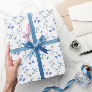 Papier Cadeau Elégant Boho Chic Dusty Fleur sauvage bleu