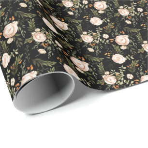 Papier Cadeau Elégant Boho Floral Black Terracotta 