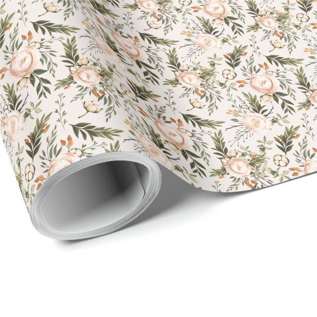 Papier Cadeau Elégant Boho Floral Ivory Terracotta (Coin rond)