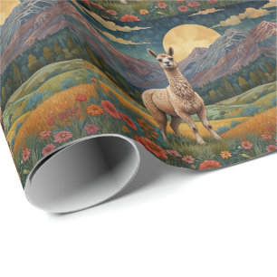 Papier Cadeau Elégant boho llama alpaga paysage vintage