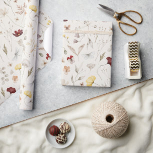 Papier Cadeau Elégant Boho WildflowerFeuilles de verdure