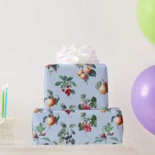 Papier Cadeau Elégant Botanique Vintage Fruit bleu doux