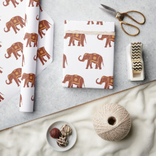Papier Cadeau Elégant Brown Eléphant Motif Blanc