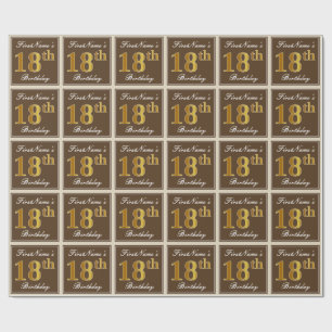 Papier Cadeau Elégant, Brown, Faux Gold 18ème anniversaire + Nom