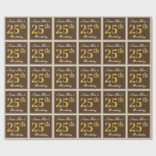 Papier Cadeau Elégant, Brown, Faux Gold 25e anniversaire + Nom