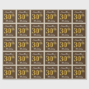 Papier Cadeau Elégant, Brown, Faux Gold 30e anniversaire + Nom