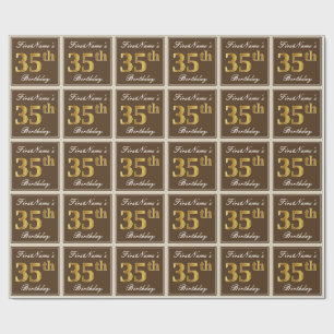 Papier Cadeau Elégant, Brown, Faux Gold 35ème anniversaire + Nom