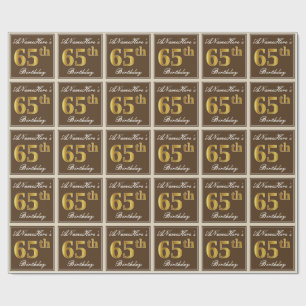 Papier Cadeau Elégant, Brown, Faux Gold 65ème anniversaire + Nom