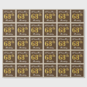 Papier Cadeau Elégant, Brown, Faux Gold 68ème anniversaire + Nom