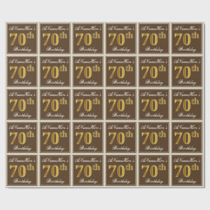 Papier Cadeau Elégant, Brown, Faux Gold 70e anniversaire + Nom