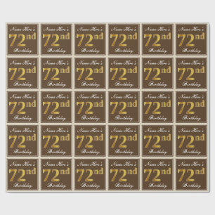 Papier Cadeau Elégant, Brown, Faux Gold 72e anniversaire + Nom