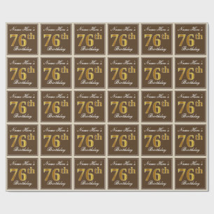 Papier Cadeau Elégant, Brown, Faux Gold 76ème anniversaire + Nom