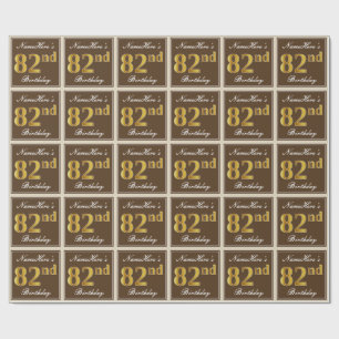 Papier Cadeau Elégant, Brown, Faux Gold 82e anniversaire + Nom