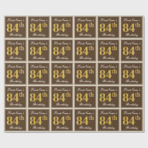 Papier Cadeau Elégant, Brown, Faux Gold 84ème anniversaire + Nom